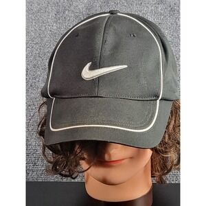 Nike Golf Hat Swoosh Cap Fitted Hat Black White Trim‎ Mens Athletic Training